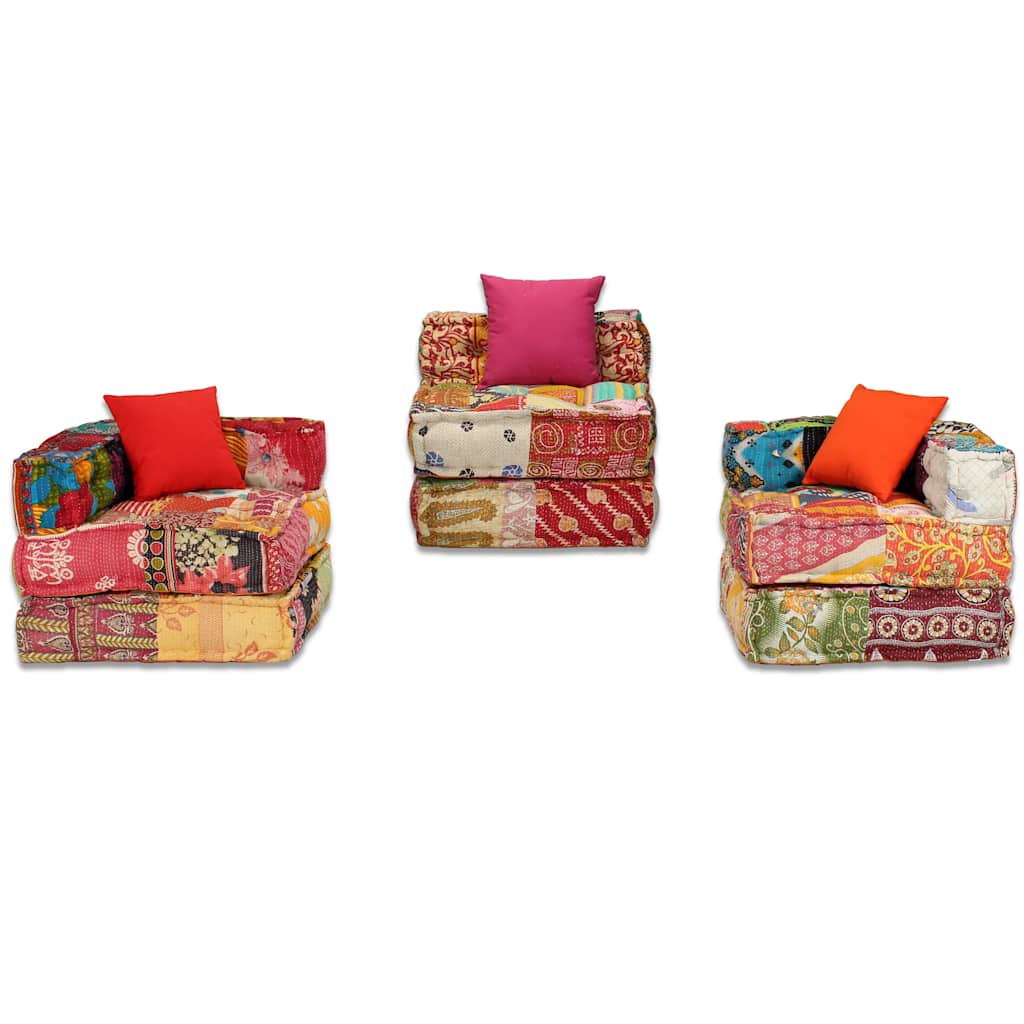 2-Sitzer Modularer Pouf Patchwork Stoff