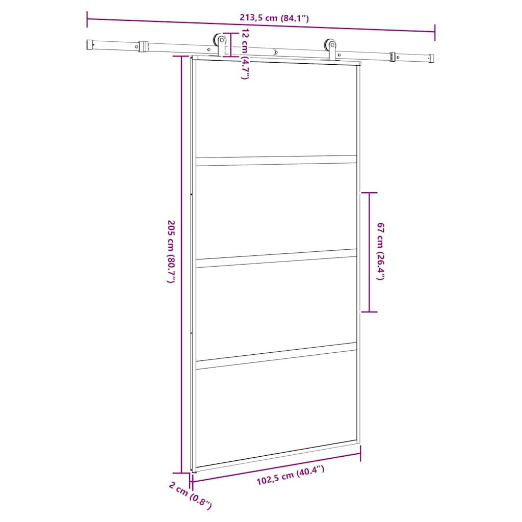 Schiebetür mit Beschlag 76x205 cm ESG-Glas & Aluminium