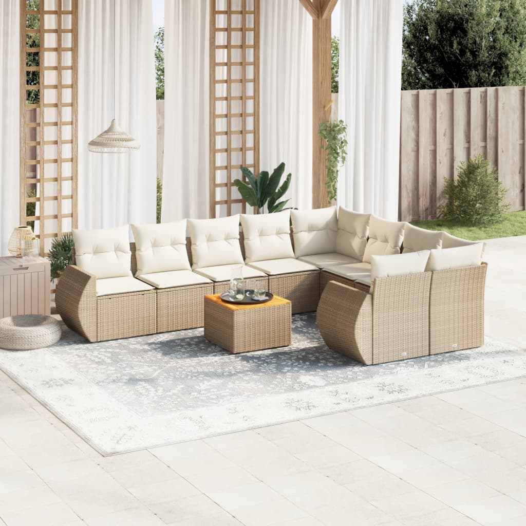 10-tlg. Garten-Sofagarnitur mit Kissen Schwarz Poly Rattan