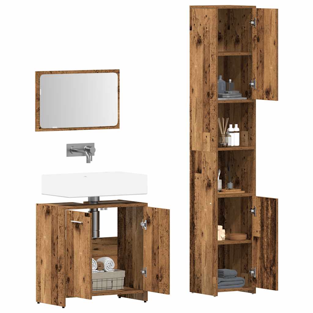 3-tlg. Badmöbel-Set Räuchereiche Holzwerkstoff