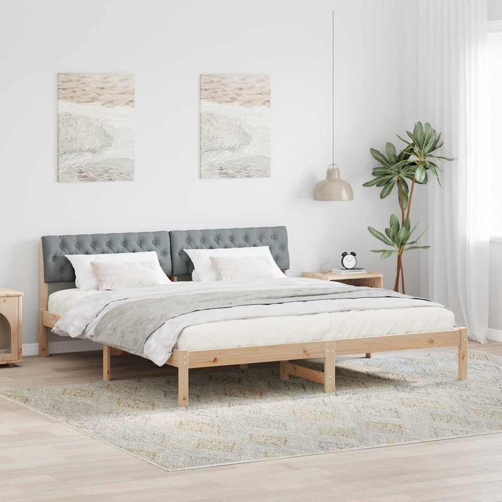Bettgestell Braun und hellgrau 200 x 200 cm Massivholz Kiefer