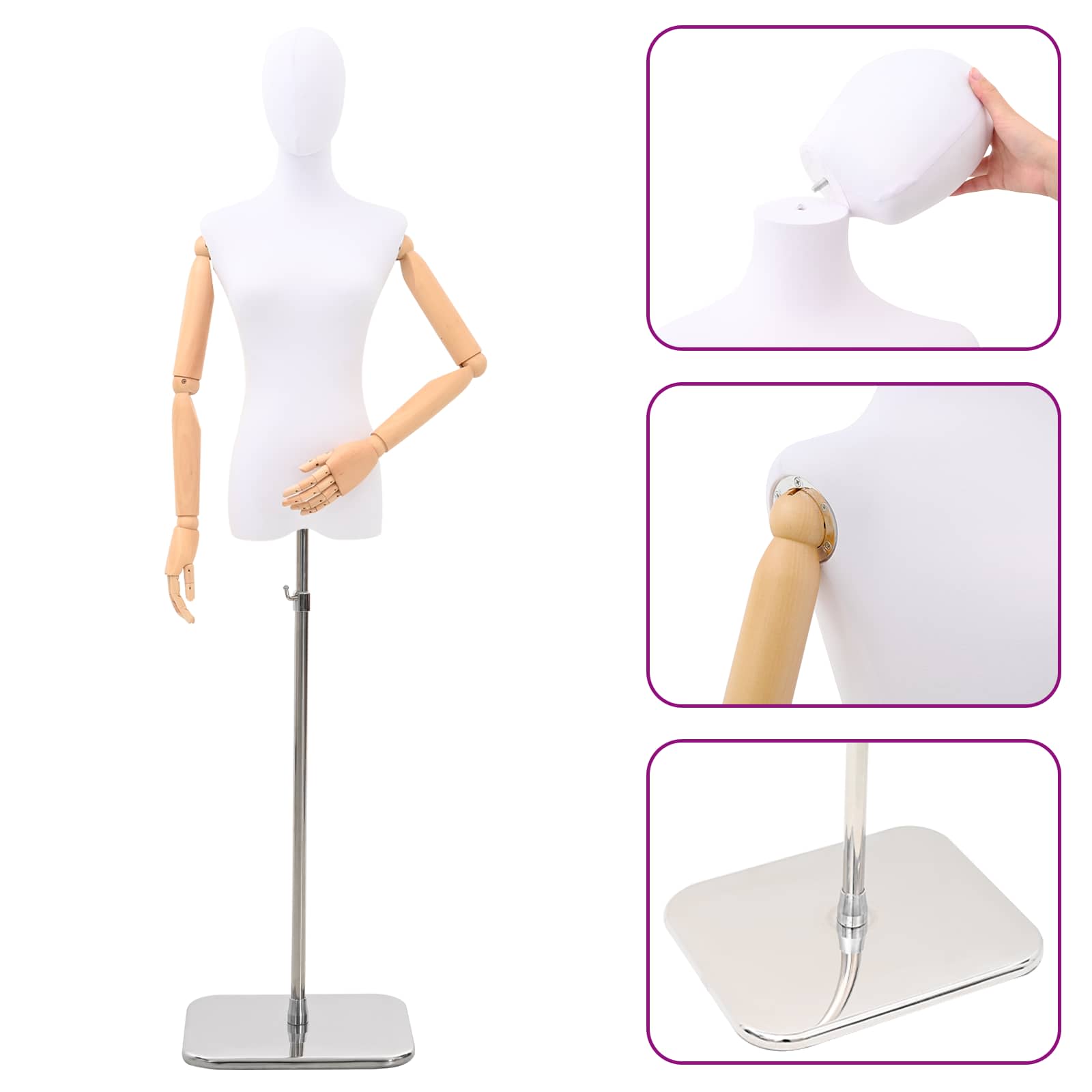 Verstellbare Mannequin 165-213 cm mit Fuß Weiblich PP Weiß