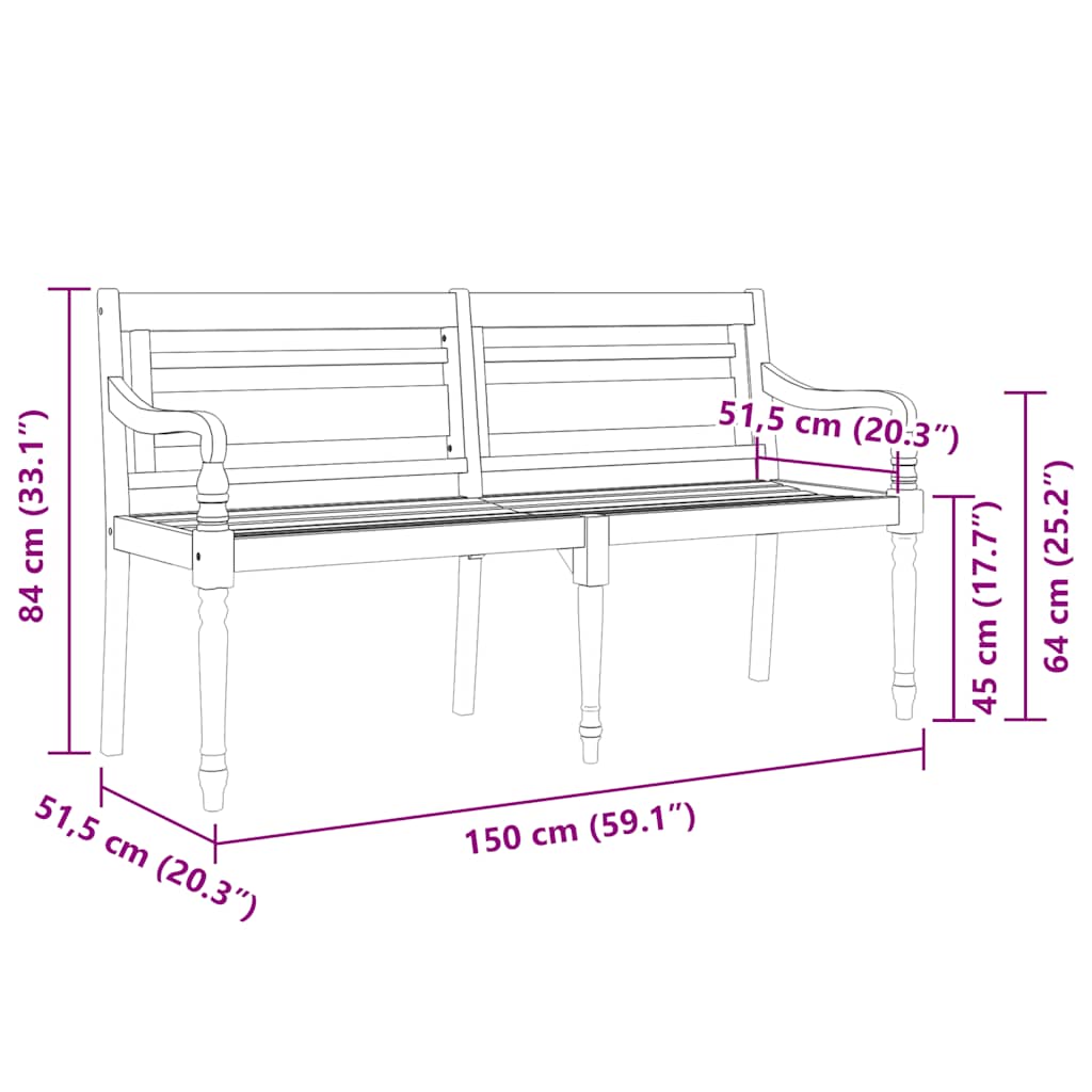 Batavia-Gartenbank mit Anthrazit Kissen 120 cm Teak Massivholz