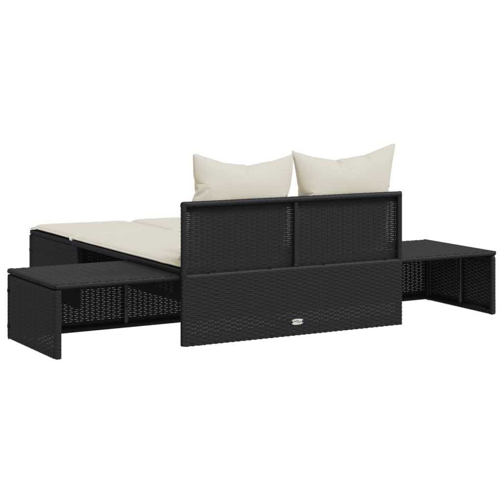 Doppel-Sonnenliege mit Auflagen Beige Poly Rattan