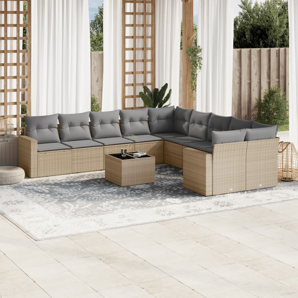 10-tlg. Garten-Sofagarnitur mit Kissen Schwarz Poly Rattan