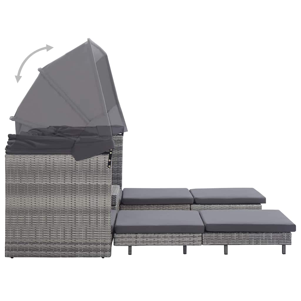 Ausziehbares 3-Sitzer-Schlafsofa mit Dach Poly Rattan Schwarz