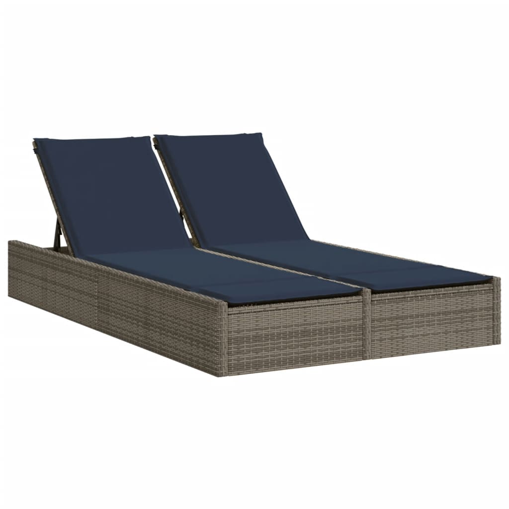 Doppelte Sonnenliege mit Kissen Braun Poly Rattan