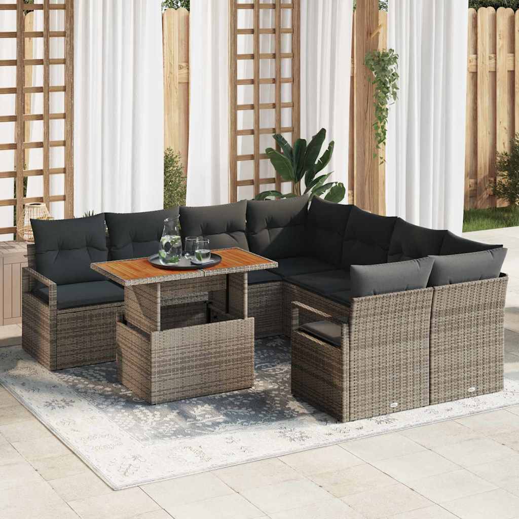 Garten Essgruppe mit Kissen 9 pcs Schwarz und Creme
