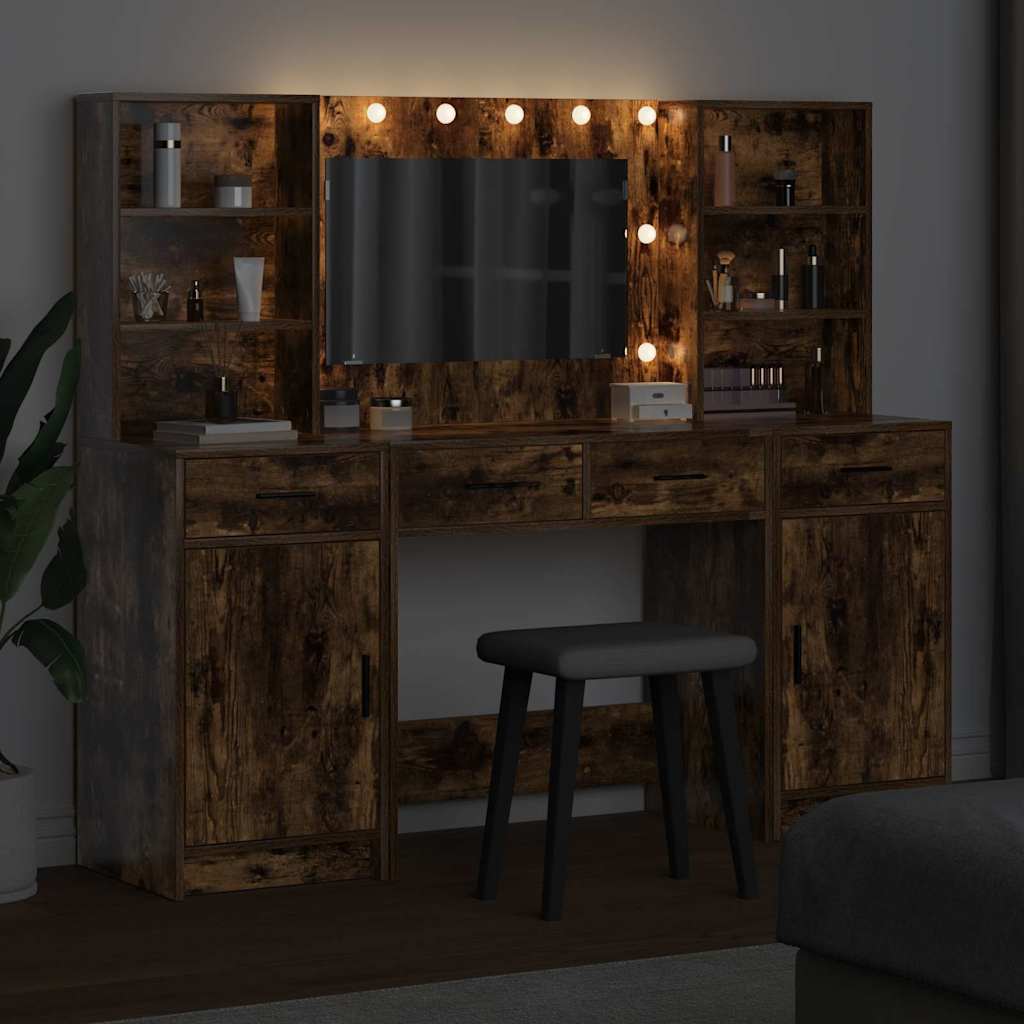 Schminktischset mit LED mit Schubladen 3 pcs Weiß Holzwerkstoff