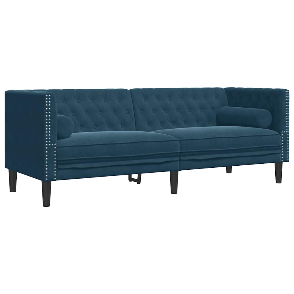 3-tlg. Chesterfield-Sofa-Set mit Nackenrollen Hellgrau Samt