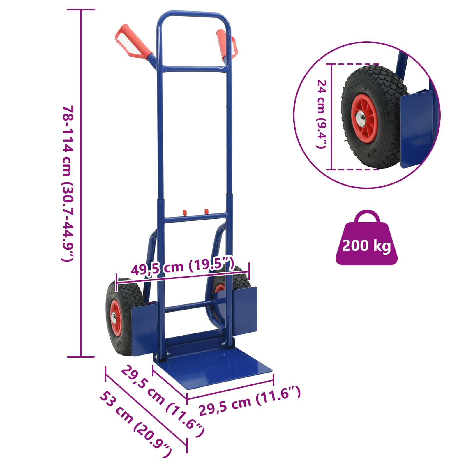 Erweiterbarer Handwagen Schwarz und Rot 57 x 46 x 113 cm Stahl