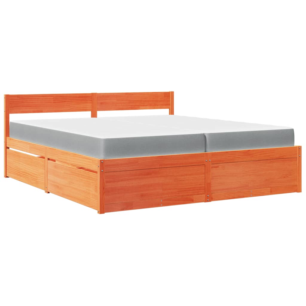 Bett mit Schubladen und Matratze 200x200 cm Massivholz Kiefer