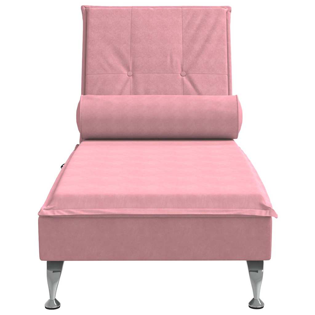Massage-Chaiselongue mit Nackenrolle Hellgrau Samt