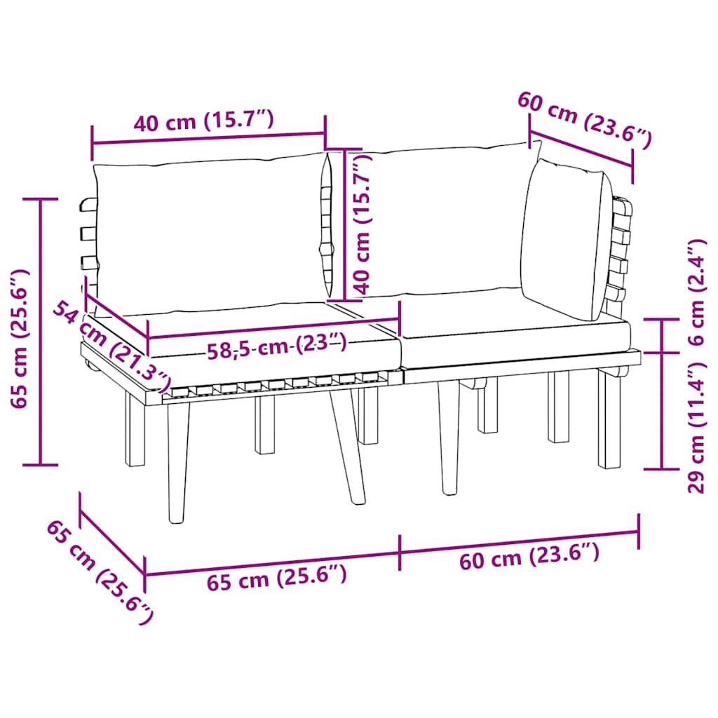 2-Sitzer-Gartensofa mit Kissen Massivholz Akazie