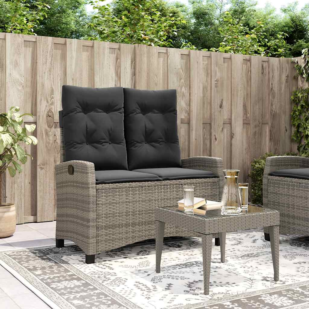 Gartenbank Verstellbar mit Kissen Schwarz Poly Rattan