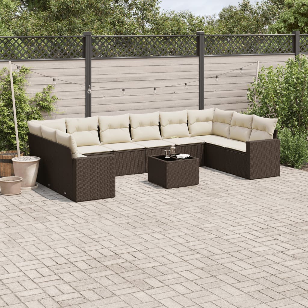 10-tlg. Garten-Sofagarnitur mit Kissen Schwarz Poly Rattan