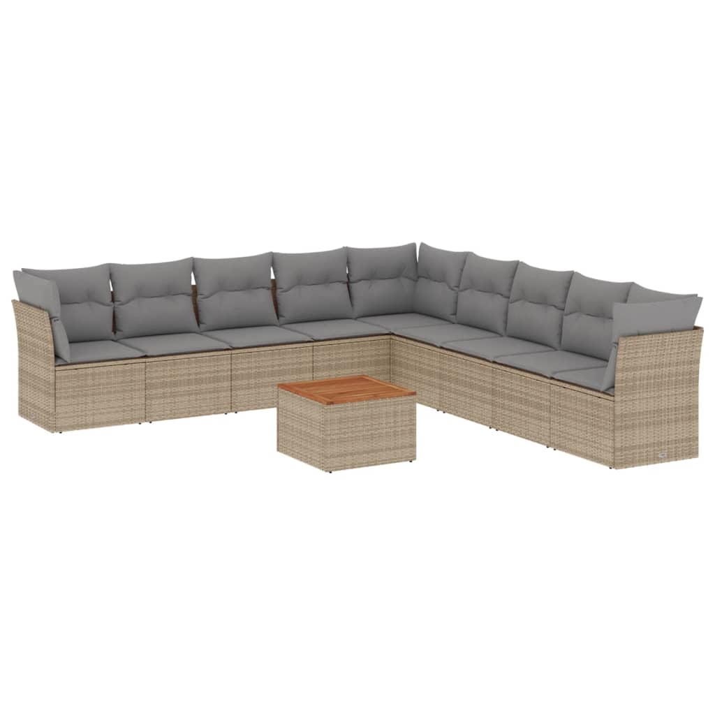 10-tlg. Garten-Sofagarnitur mit Kissen Schwarz Poly Rattan