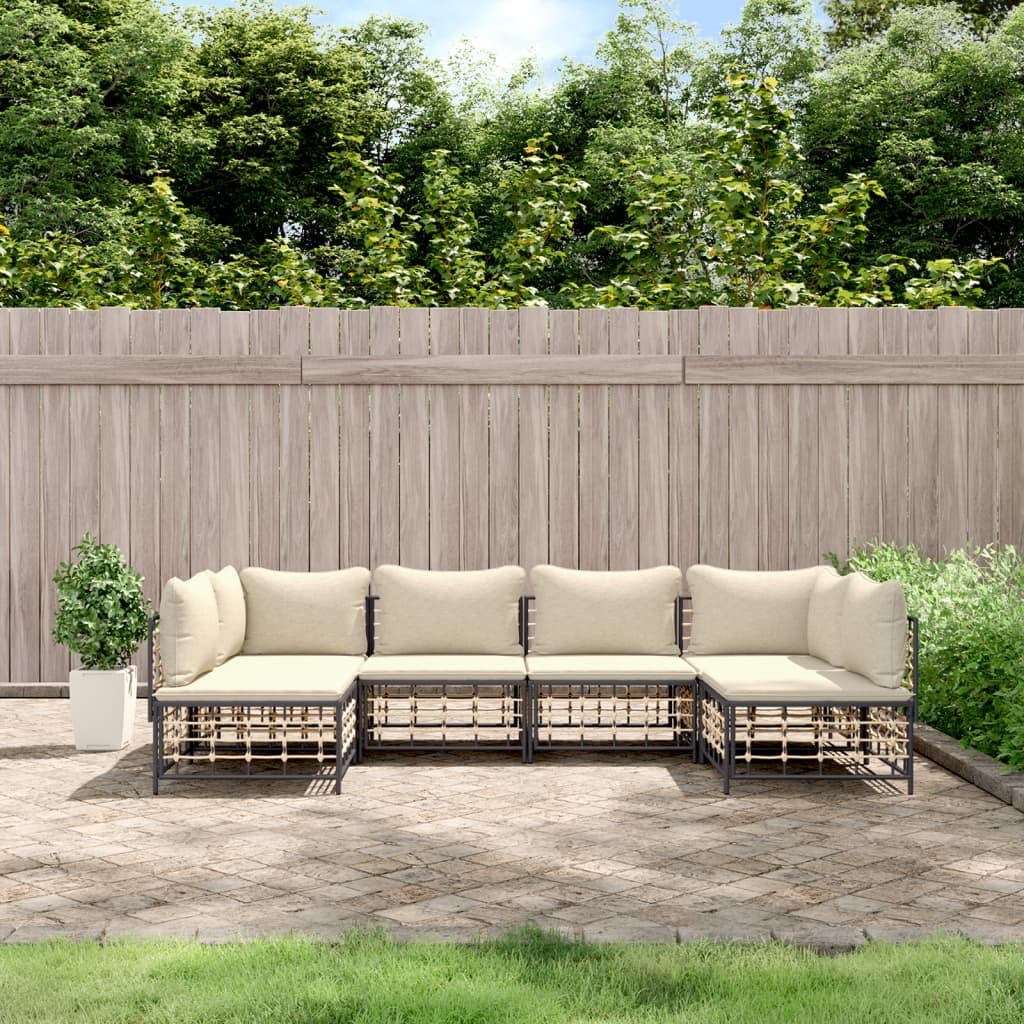 7-tlg. Garten-Lounge-Set mit Kissen Anthrazit Poly Rattan