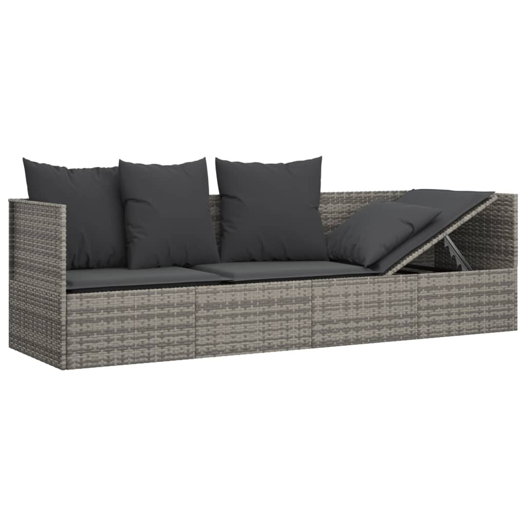 Outdoor-Loungebett mit Kissen Braun Poly Rattan