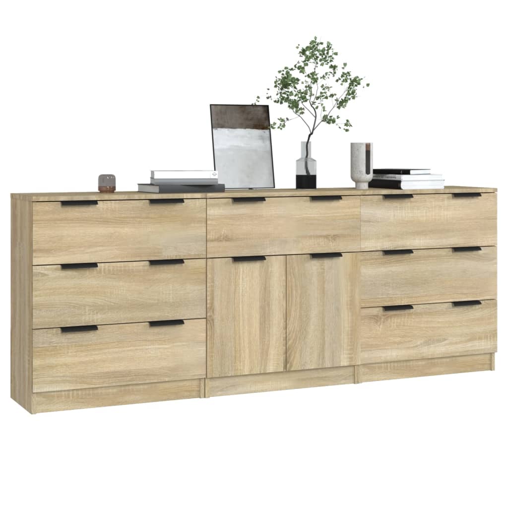 3-tlg. Sideboards Weiß Holzwerkstoff