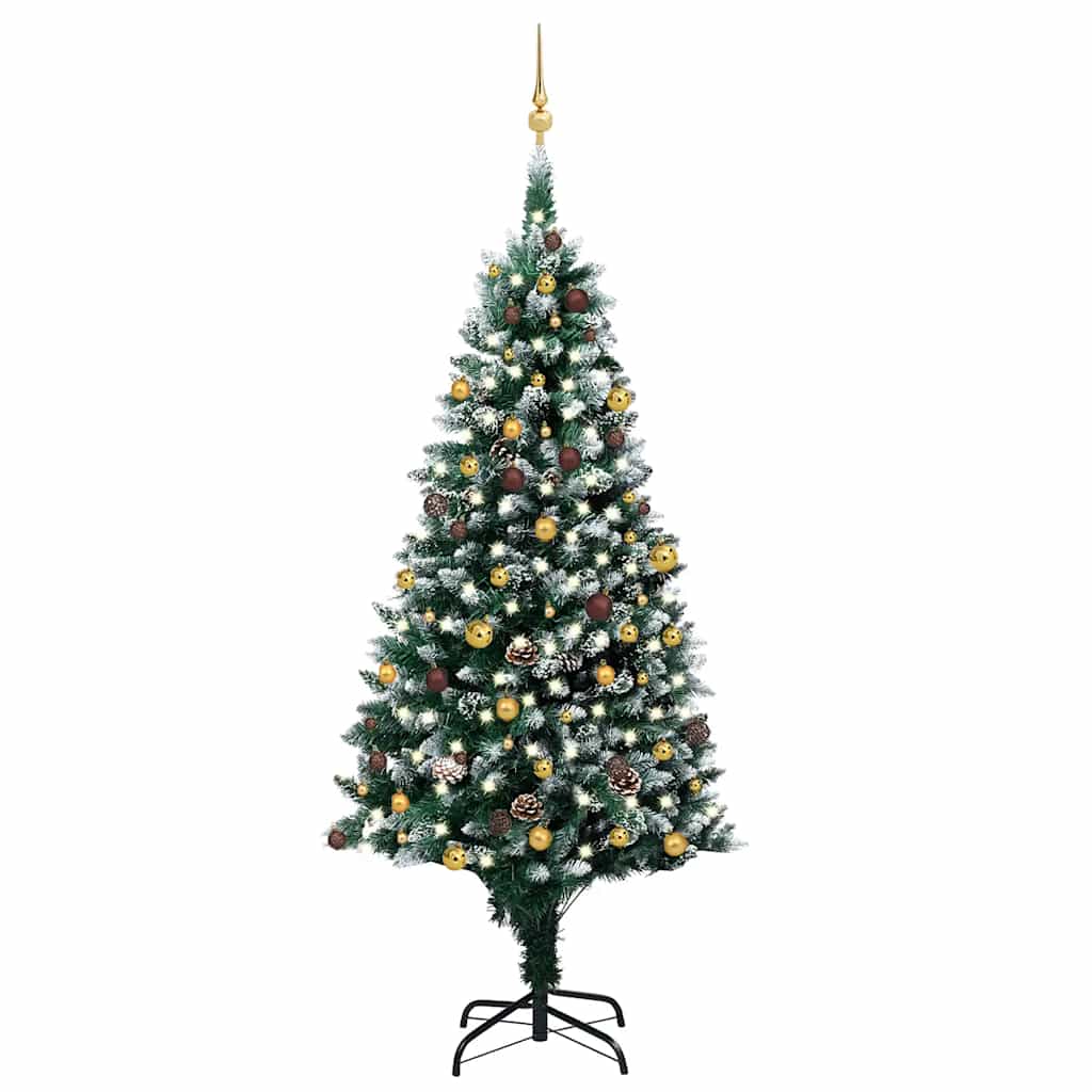 Künstlicher Weihnachtsbaum mit LEDs Kugeln Zapfen 150 cm