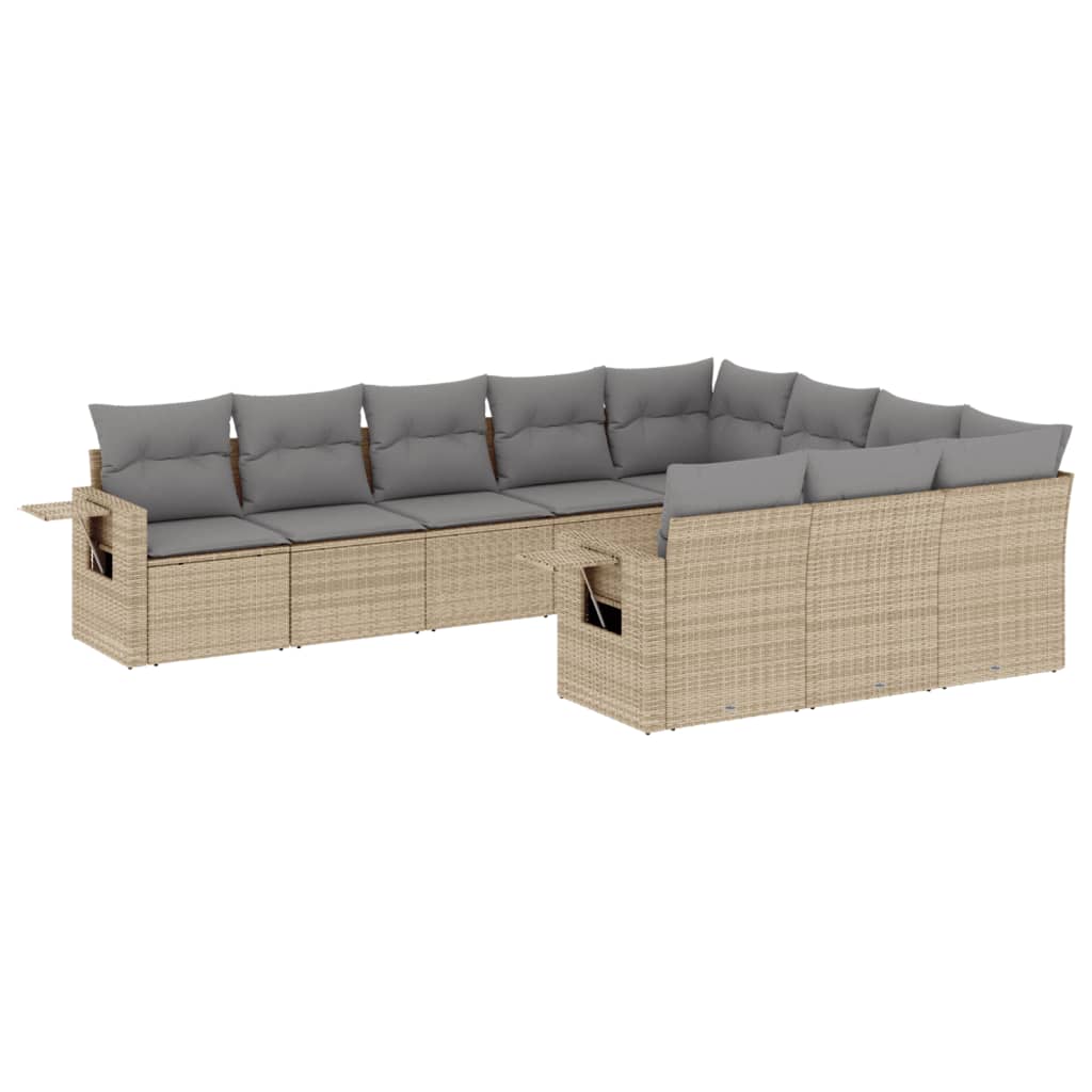 10-tlg. Garten-Sofagarnitur mit Kissen Schwarz Poly Rattan