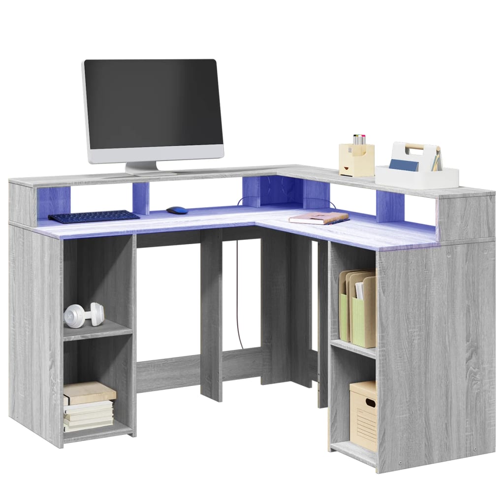 LED-Schreibtisch Weiß 130x130x91 cm Holzwerkstoff