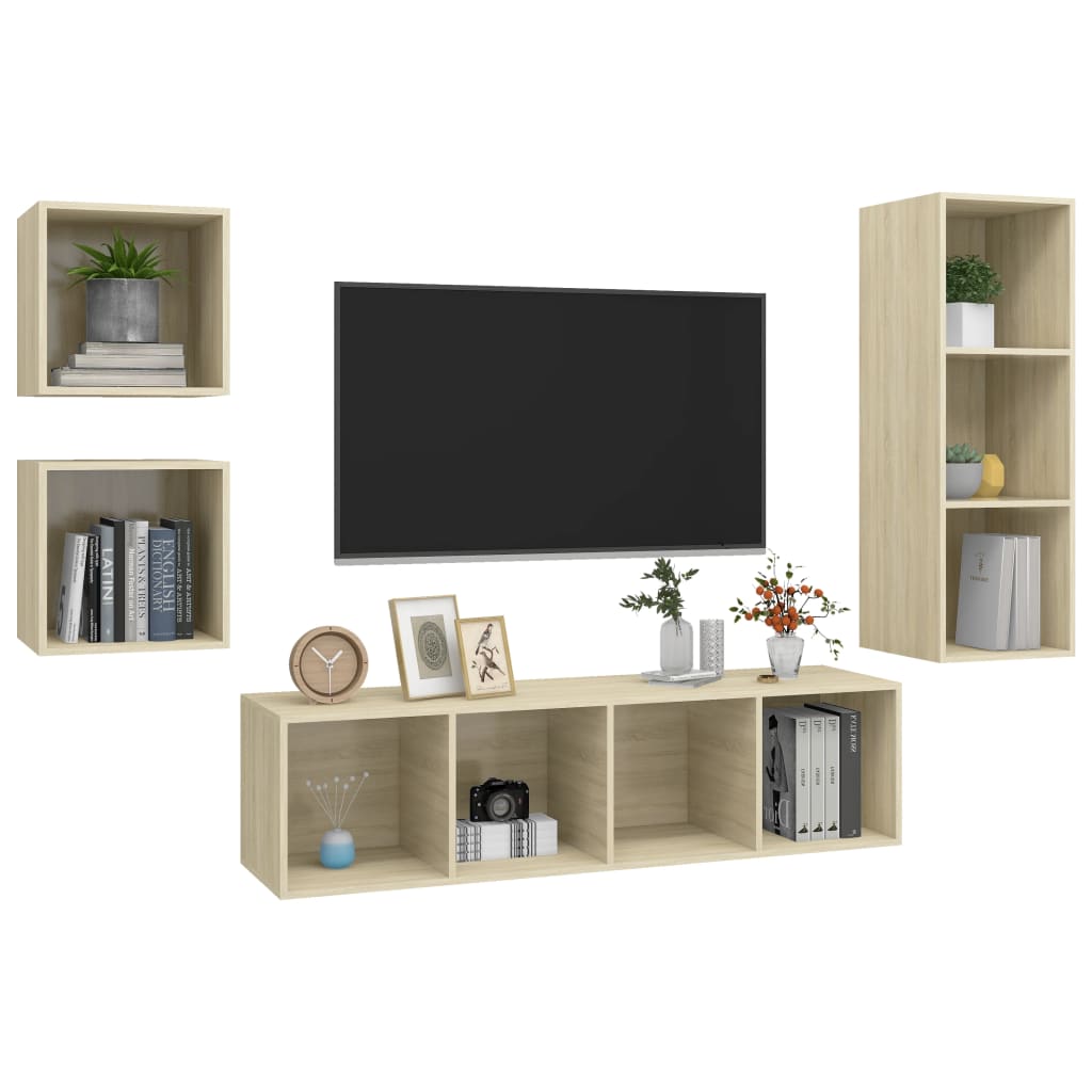 4-tlg. TV-Schrank-Set Weiß Holzwerkstoff