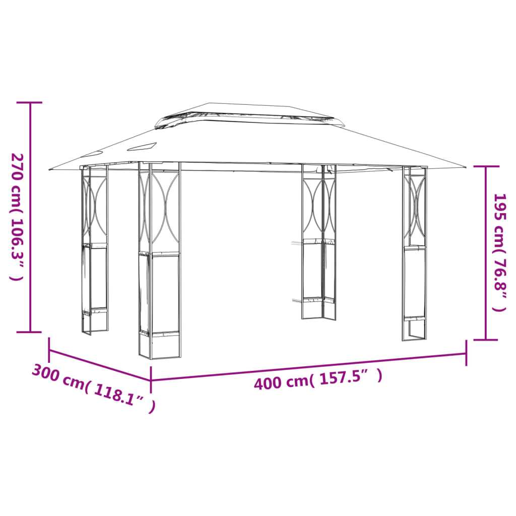 Pavillon mit Dach Anthrazit 300x300x270 cm Stahl
