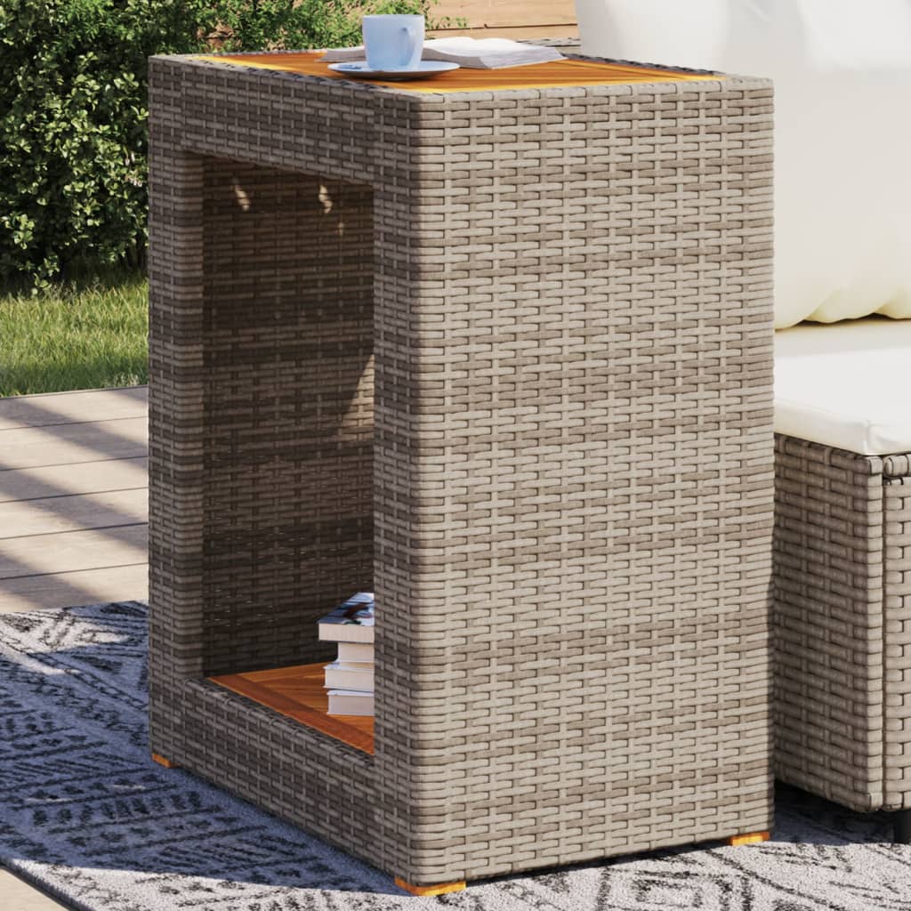 Garten-Beistelltisch mit Holzplatte Schwarz Poly Rattan