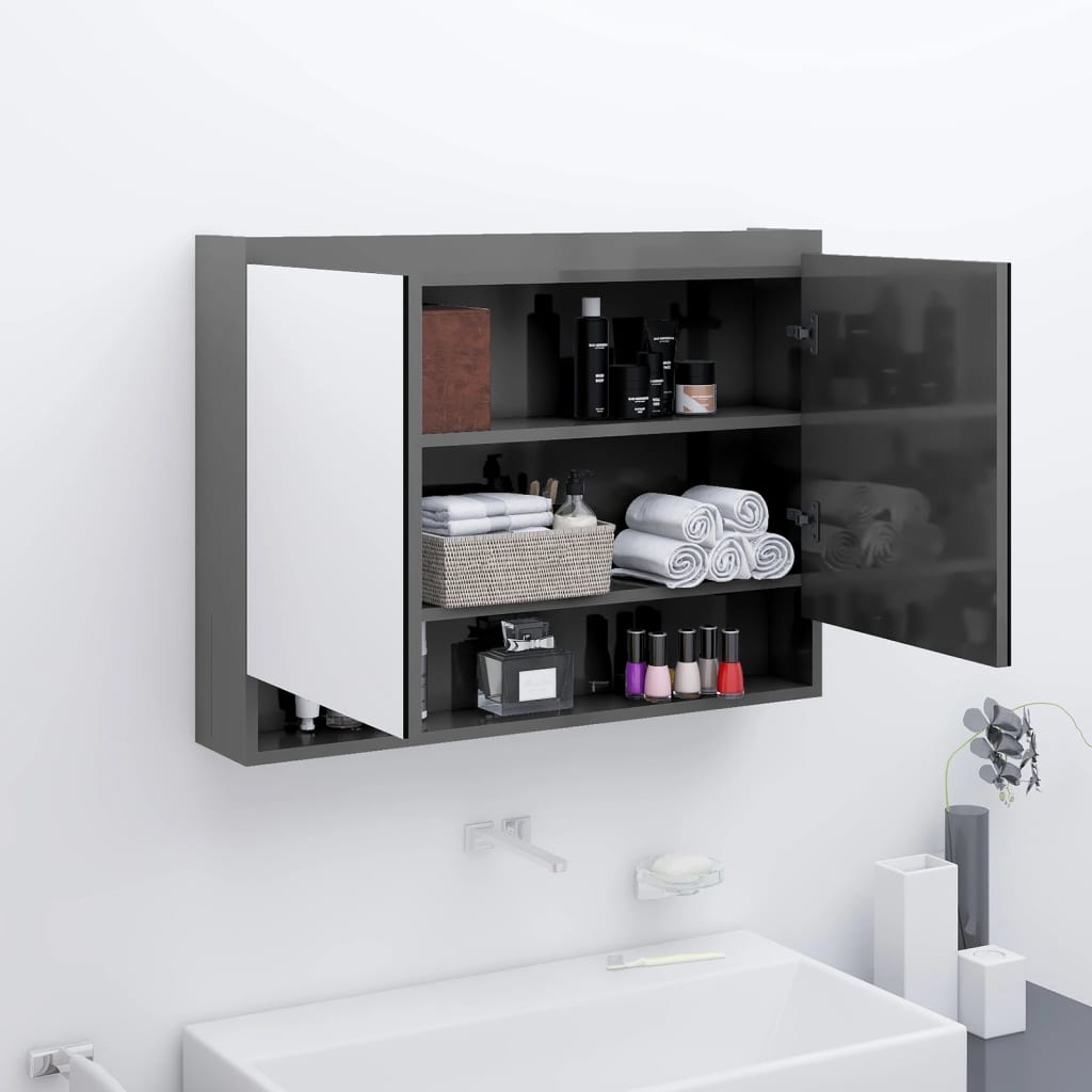 Spiegelschrank fürs Bad 80x15x60 cm Glänzend Schwarz