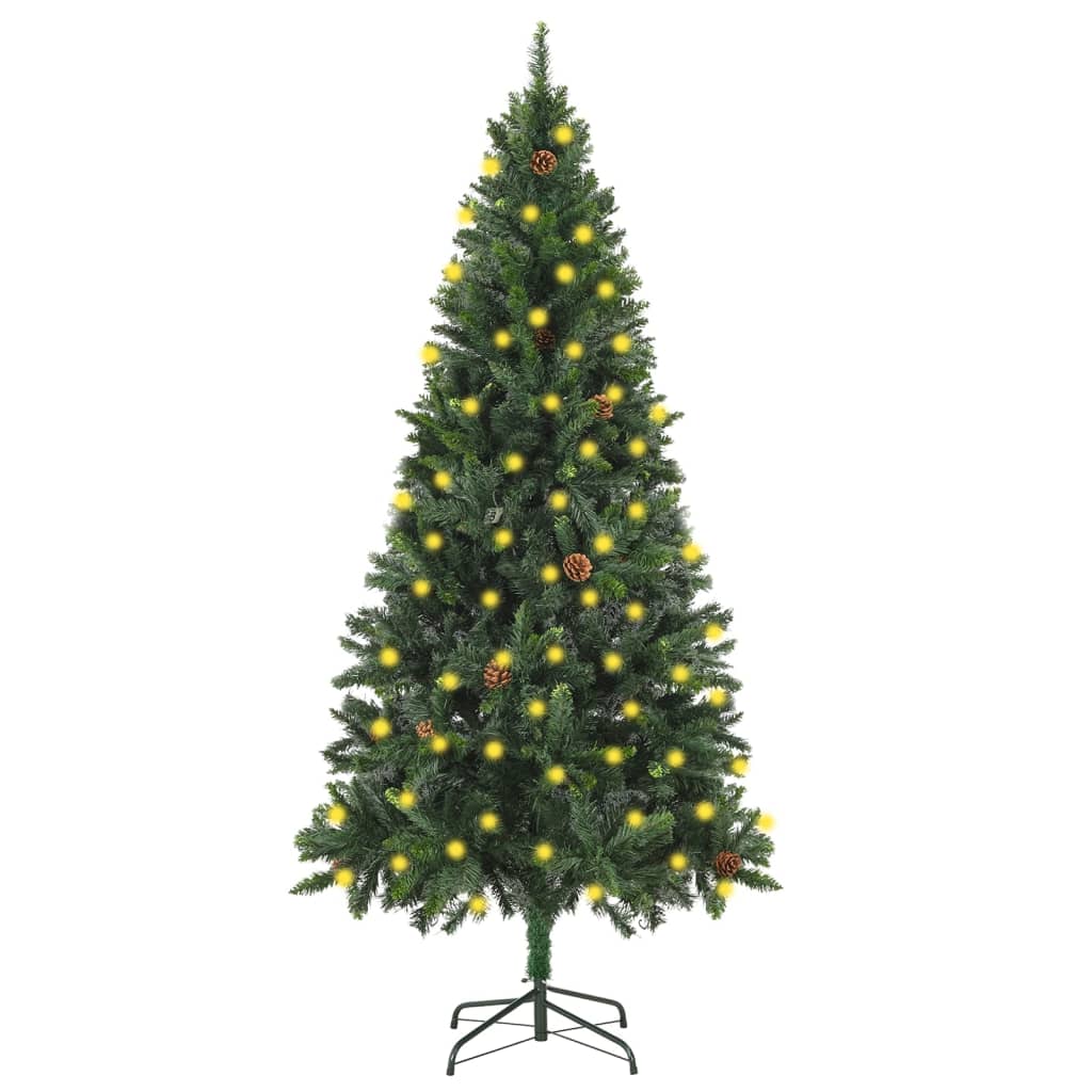 Künstlicher Weihnachtsbaum mit Beleuchtung & Zapfen Grün 210 cm