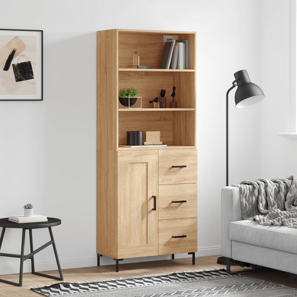 Highboard Hochglanz-Weiß 69,5x34x180 cm Holzwerkstoff