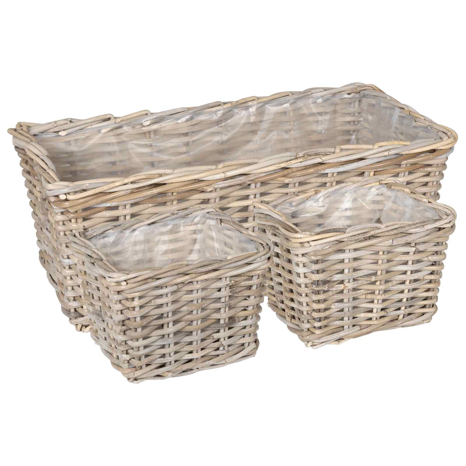 Blumentopfkorb mit Speicher 3 Stk. Natürliches Grau Kubu Rattan