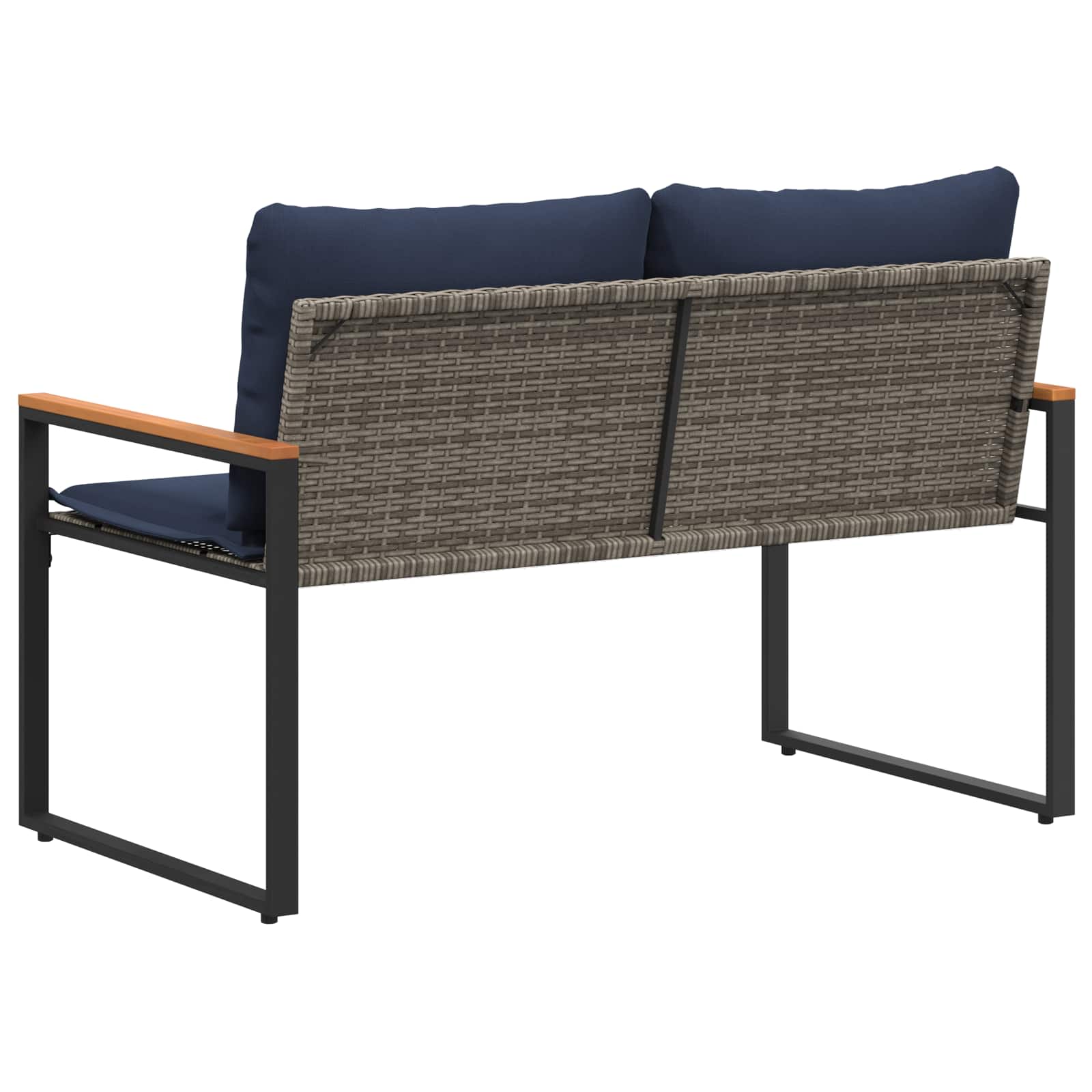 Bank mit Kissen Schwarz und Cremeweiß 115 x 65 x 72 cm Rattan
