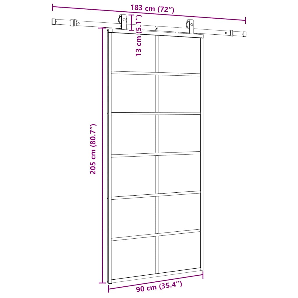 Schiebetür mit Beschlag Schwarz 76x205 cm ESG-Glas
