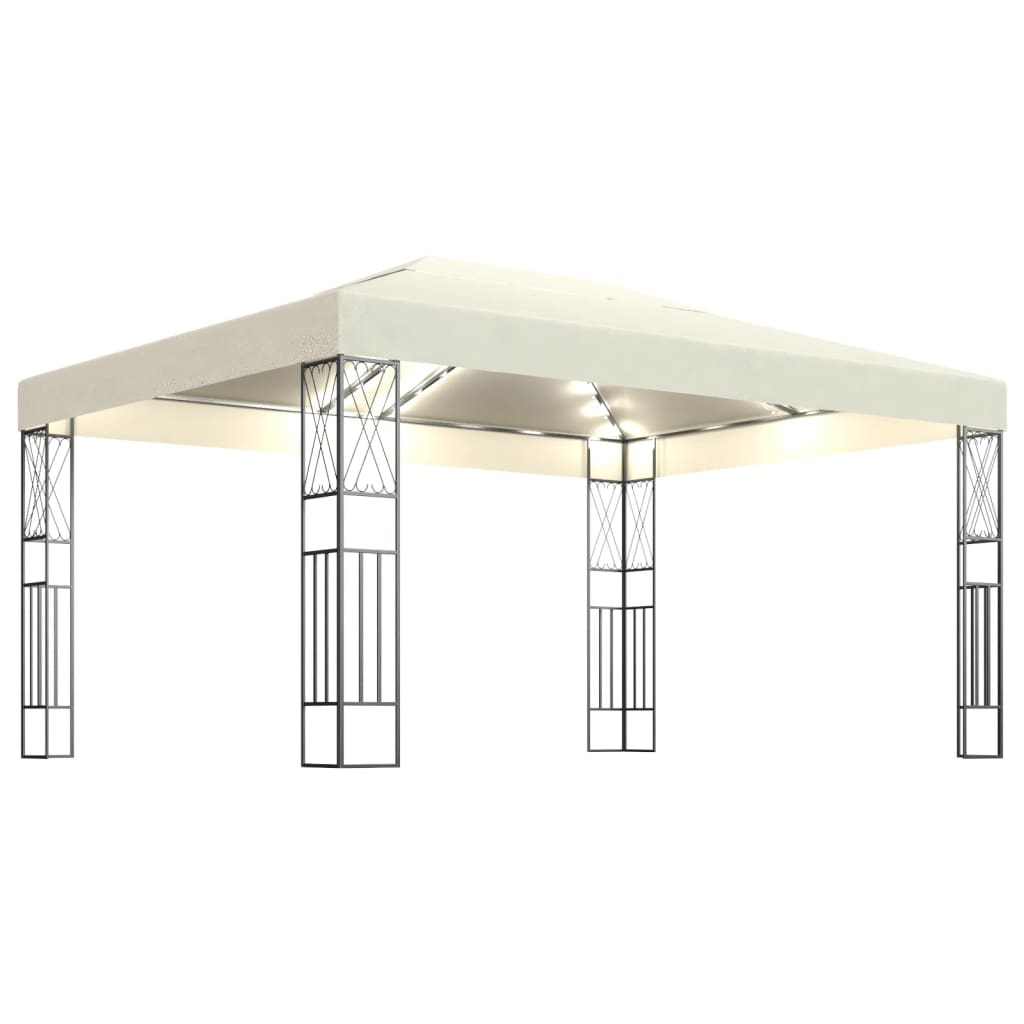 Pavillon mit LED-Lichterkette 3x3 m Creme Stoff