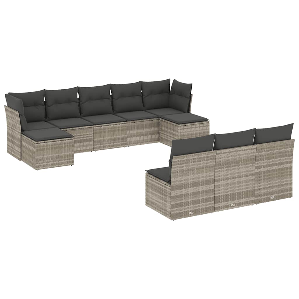 10-tlg. Garten-Sofagarnitur mit Kissen Schwarz Poly Rattan