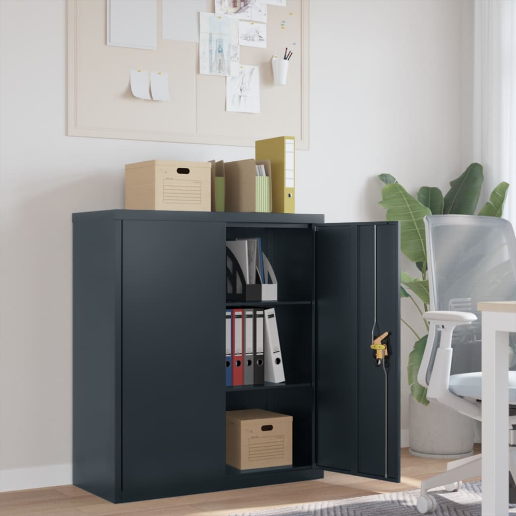 Aktenschrank mit 2 Türen Grau 90 cm Stahl