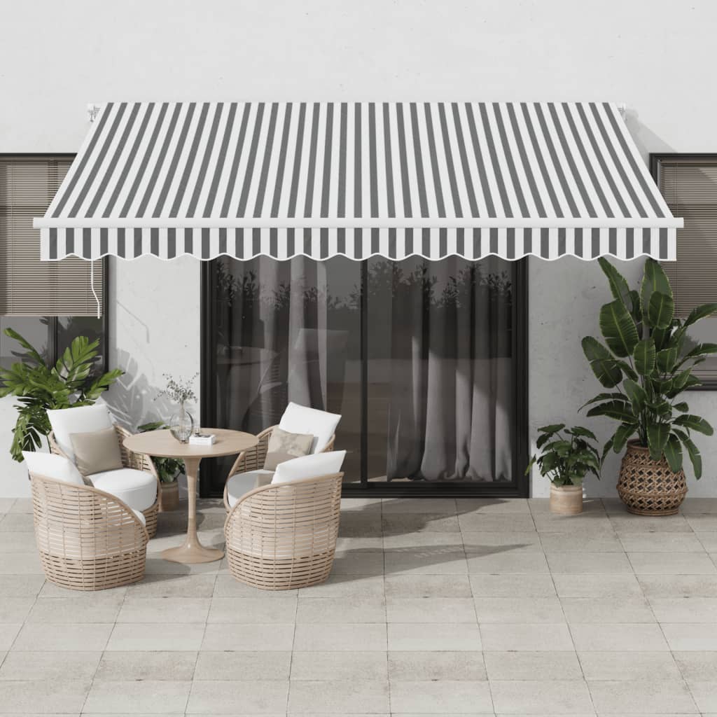 Markise Manuell Einziehbar mit LED 300x250 cm Blau und Weiß