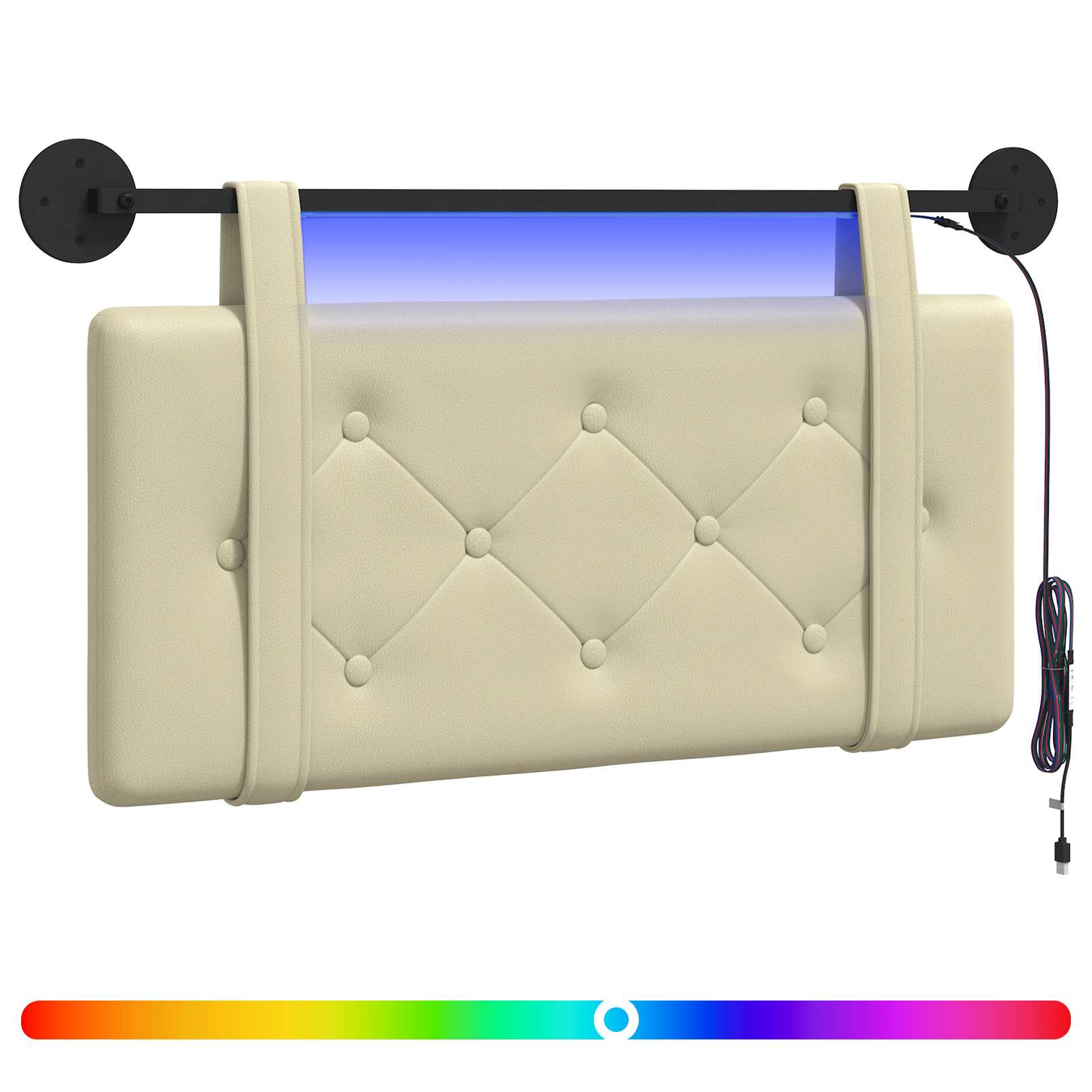 Hängendes Kopfteil Mit LED Licht Creme Kunstleder
