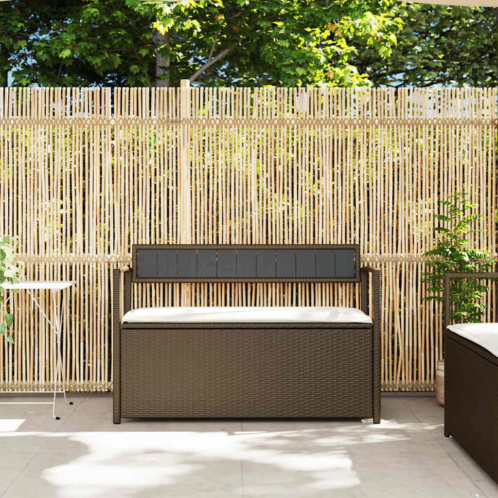 Gartenbank mit Stauraum und Kissen Schwarz Poly Rattan