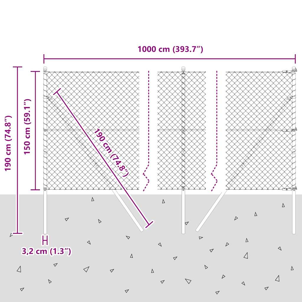 Outdoor Kettenglied-Zaun Erdfixierung 10 x 0,4 m Grün Netz
