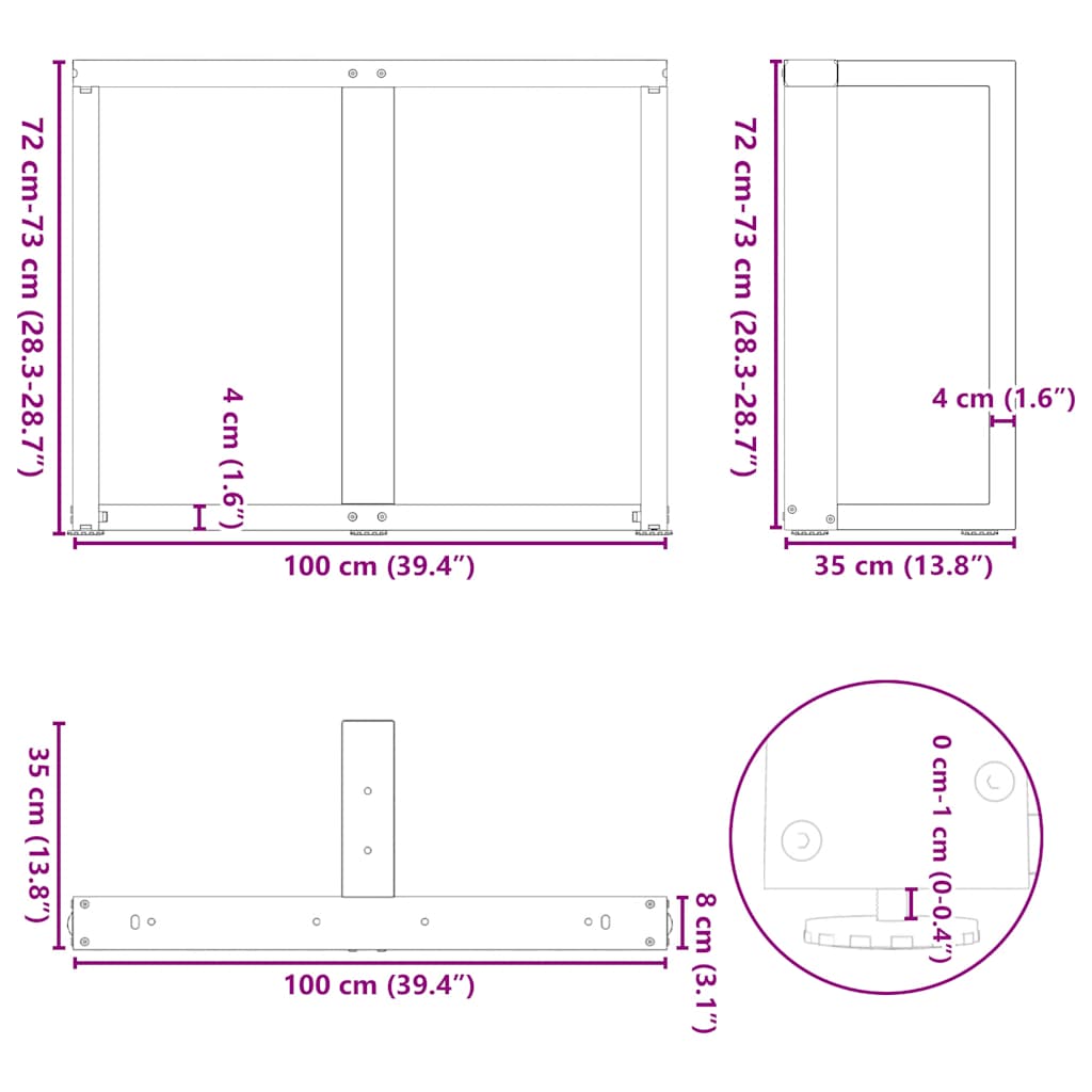 Couchtischbeine T-Form 2 Stk. Schwarz 30x25x(30-31) cm Stahl