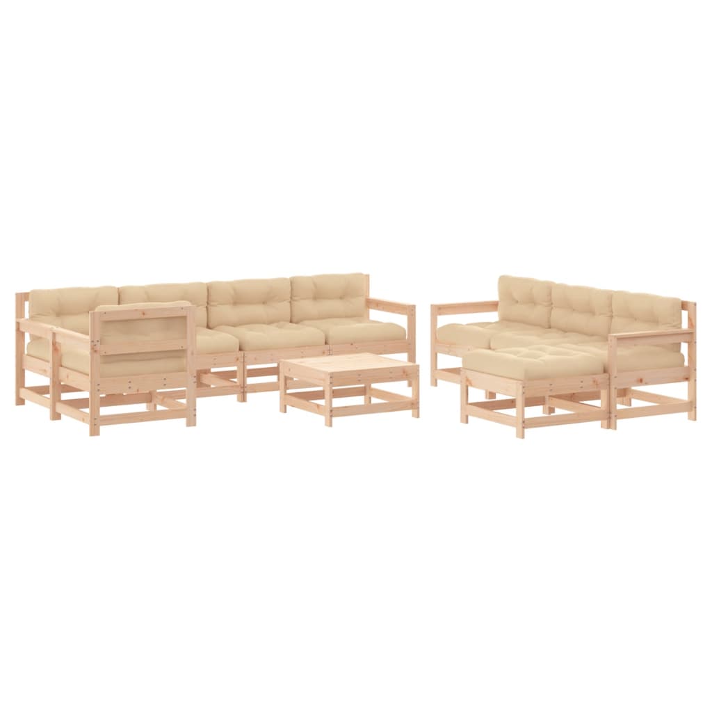 10-tlg. Garten-Lounge-Set mit Kissen Kiefernholz Imprägniert