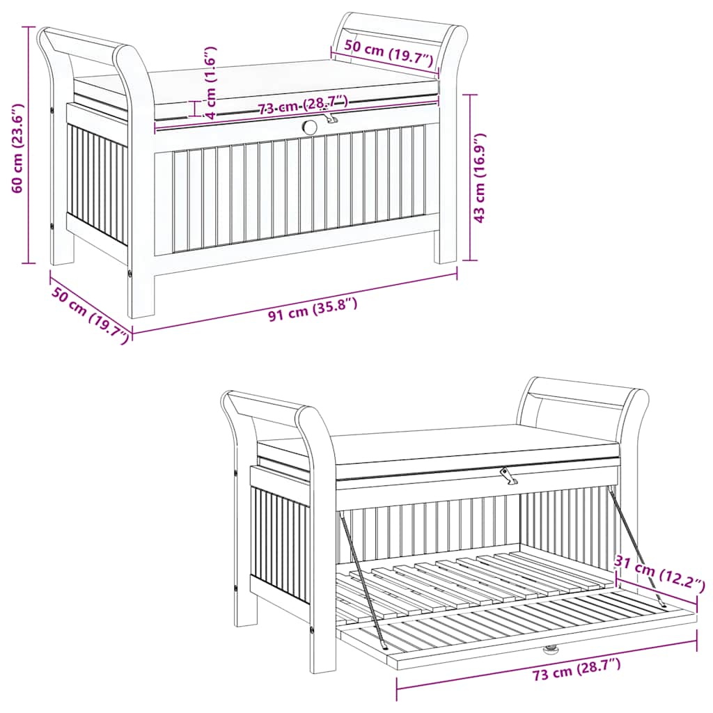Garten-Truhenbank mit Kissen 91 cm Massivholz Akazie
