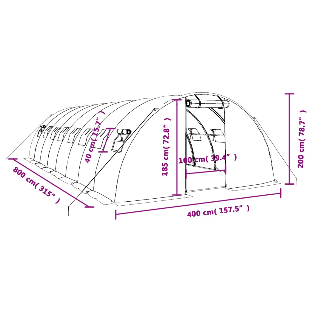 Gewächshaus mit Stahlrahmen Grün 8 m² 4x2x2 m