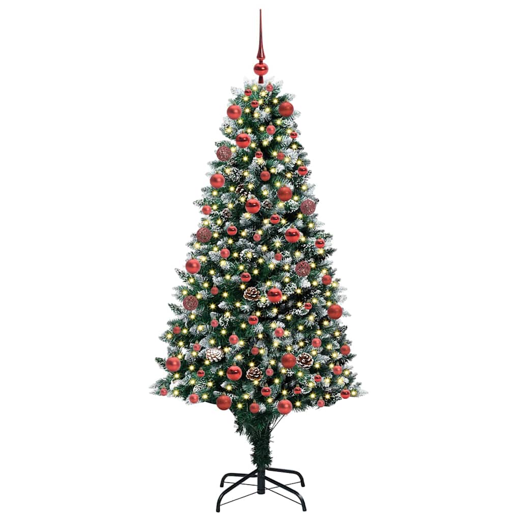 Künstlicher Weihnachtsbaum mit LEDs Kugeln Zapfen 150 cm