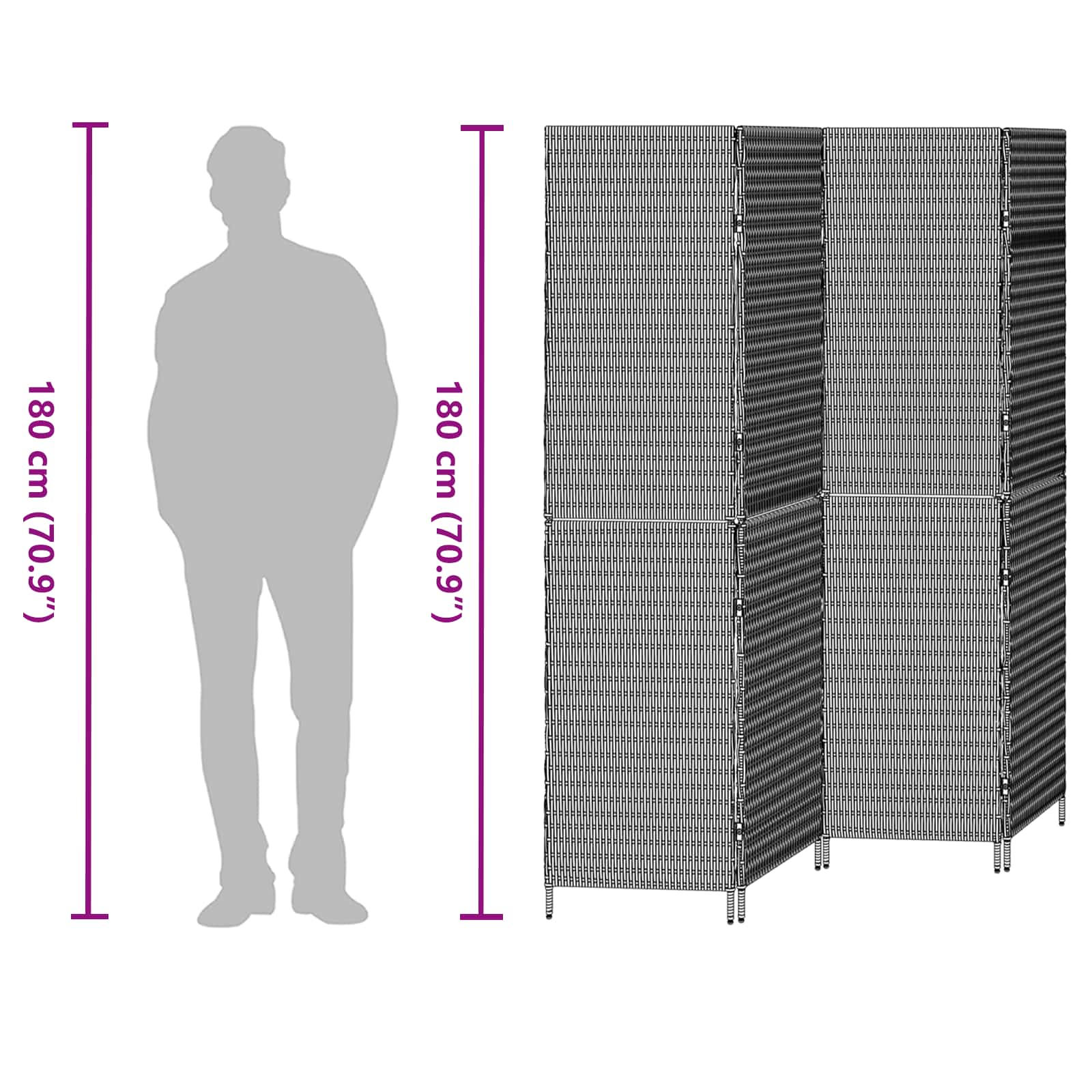 Raumteiler Schwarz 146 x 180 cm Poly-Rattan