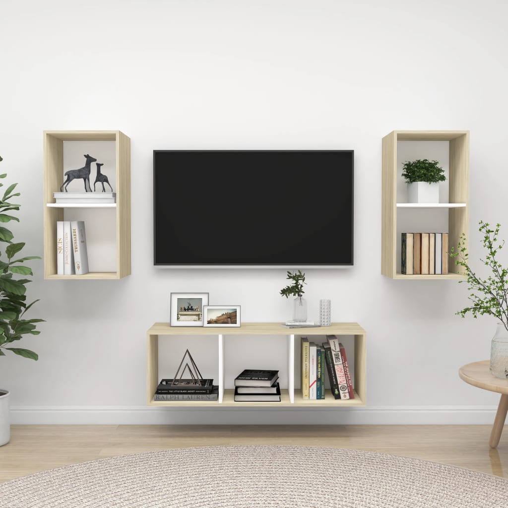3-tlg. TV-Schrank-Set Weiß Holzwerkstoff